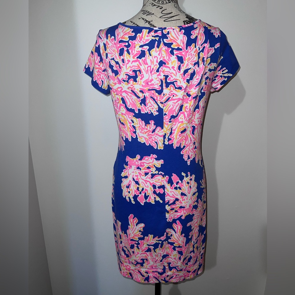 Lilly Pulitzer Pima Cotton T-Shirt Dress Coral Reef Print Blue Pink Small - Picture 4 of 9